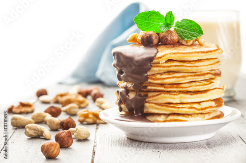 Pancakes with chocolate and nuts