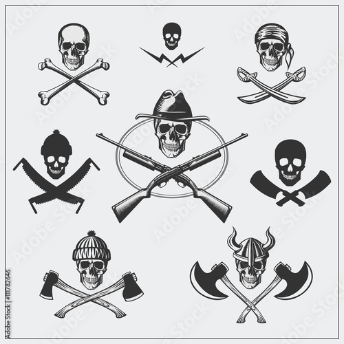 Set of pirate emblems with skull.