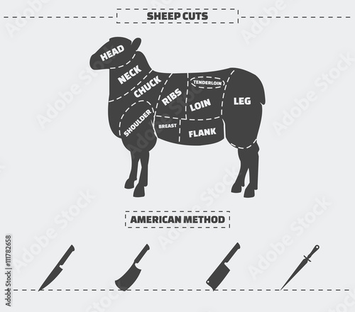 Cuts of lamb meat.