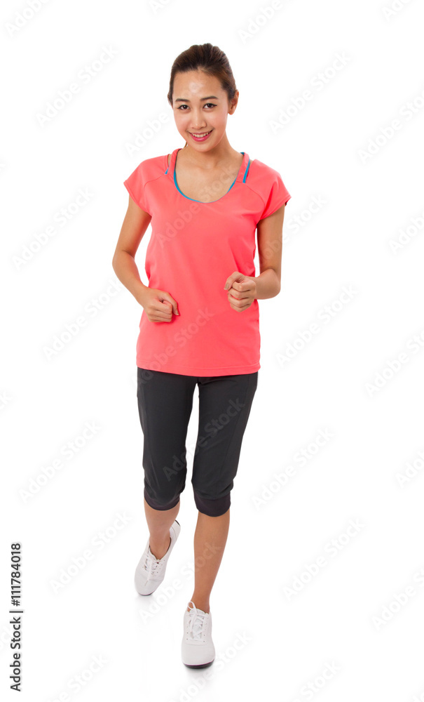 Sport girl isolated on white background. Running fitness sport woman jogging smiling happy. Sport girl isolated on white background. Running fitness sport woman jogging smiling happy.