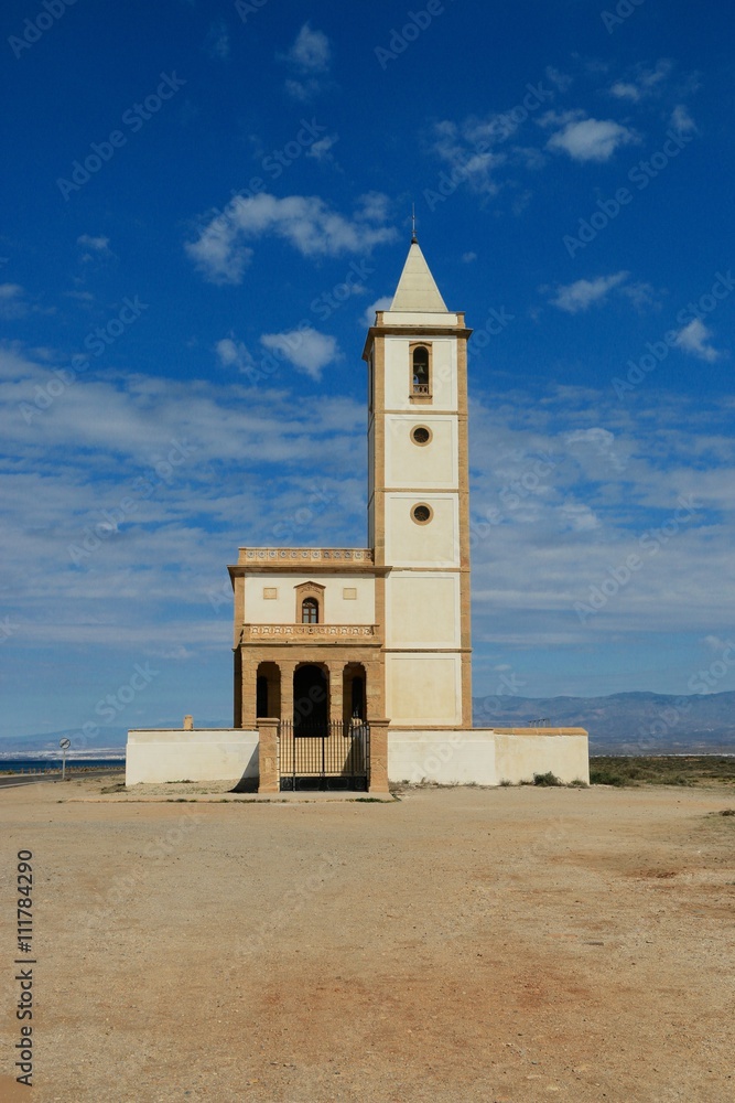 church on the road in the Cabo de Gata-Nijar's natural reserve, Andalusia, Spain
