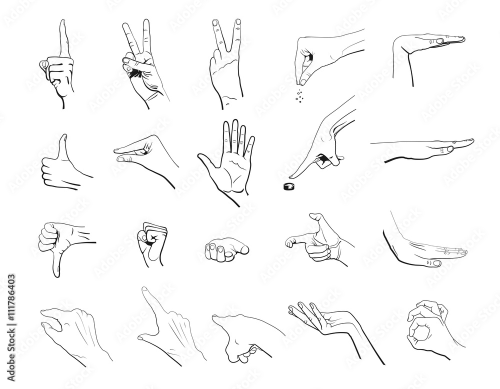 Hand Collecting Vector Hand collection - vector outline illustration. Set of 20 gestures ...