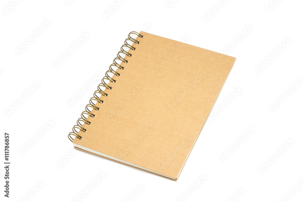 Recycled paper notebook front cover on white background Recycled paper notebook front cover on white background