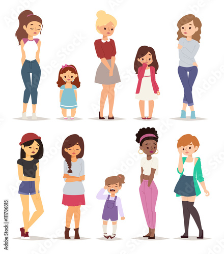 Sad girls vector illustration.