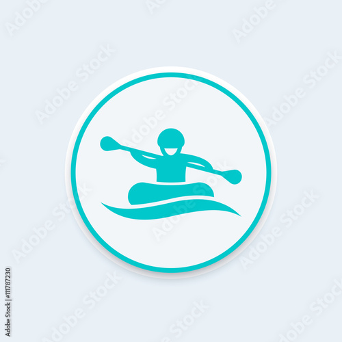 Rafting icon, boat, oarer, rowing, rafting tour icon on round shape, vector illustration