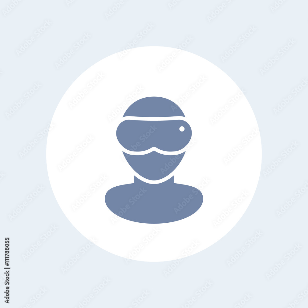 virtual reality headset vector pictogram, man in virtual reality glasses icon isolated on white, vector illustration virtual reality headset vector pictogram, man in virtual reality glasses icon isolated on white, vector illustration