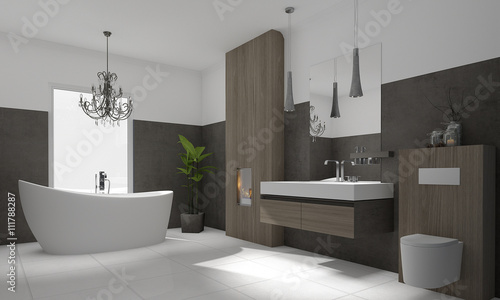 Luxuriöses modernes Badezimmer mit freistehender Badewanne