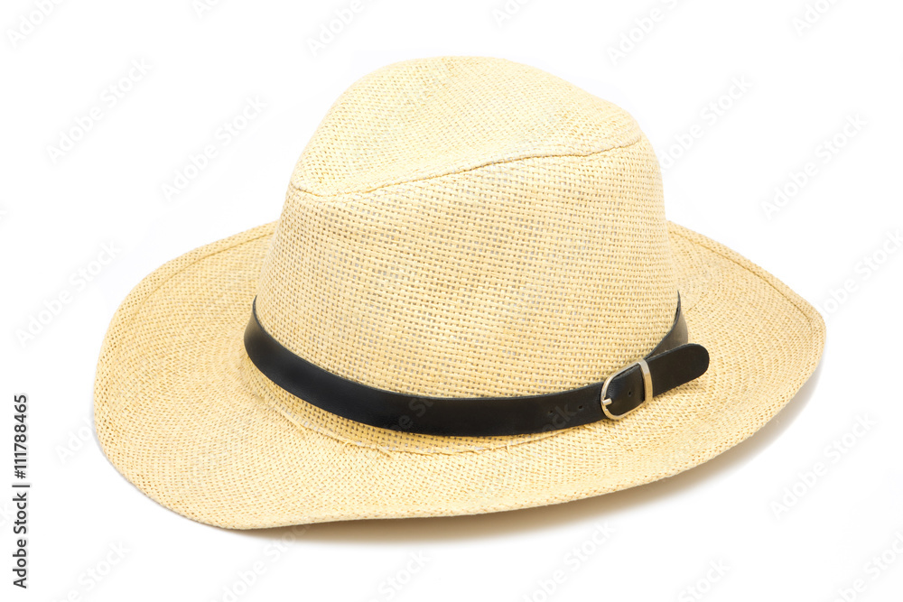 A Cheap summer hat made of straw on white background