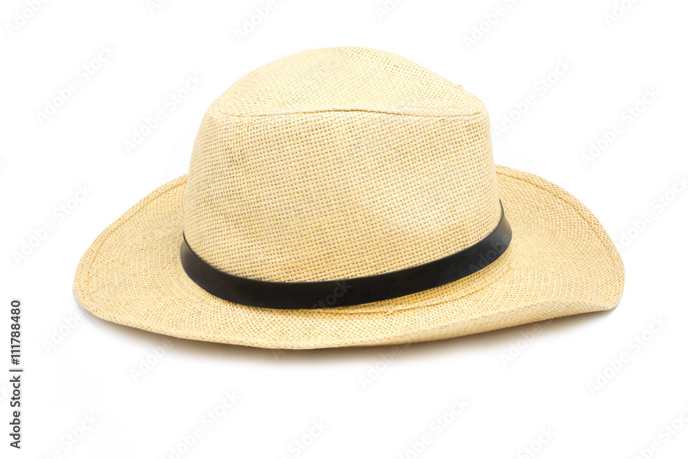 Summer hat made of straw on white background