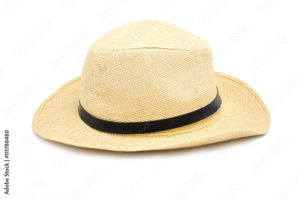 Summer hat made of straw on white background Summer hat made of straw on white background