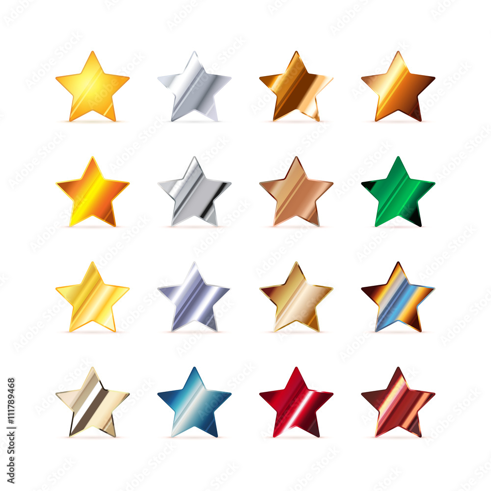 Obraz premium Many stars made of different metals on white