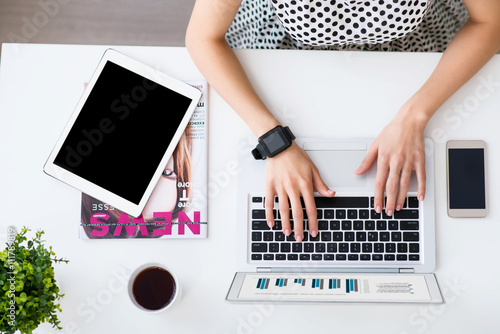 Pleasant woman working on the laptop 