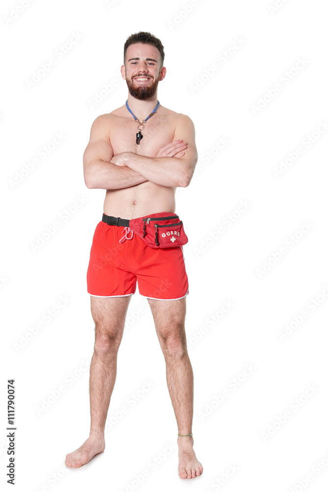 Fototapeta premium Portrait of handsome young man, isolated on white background, ho