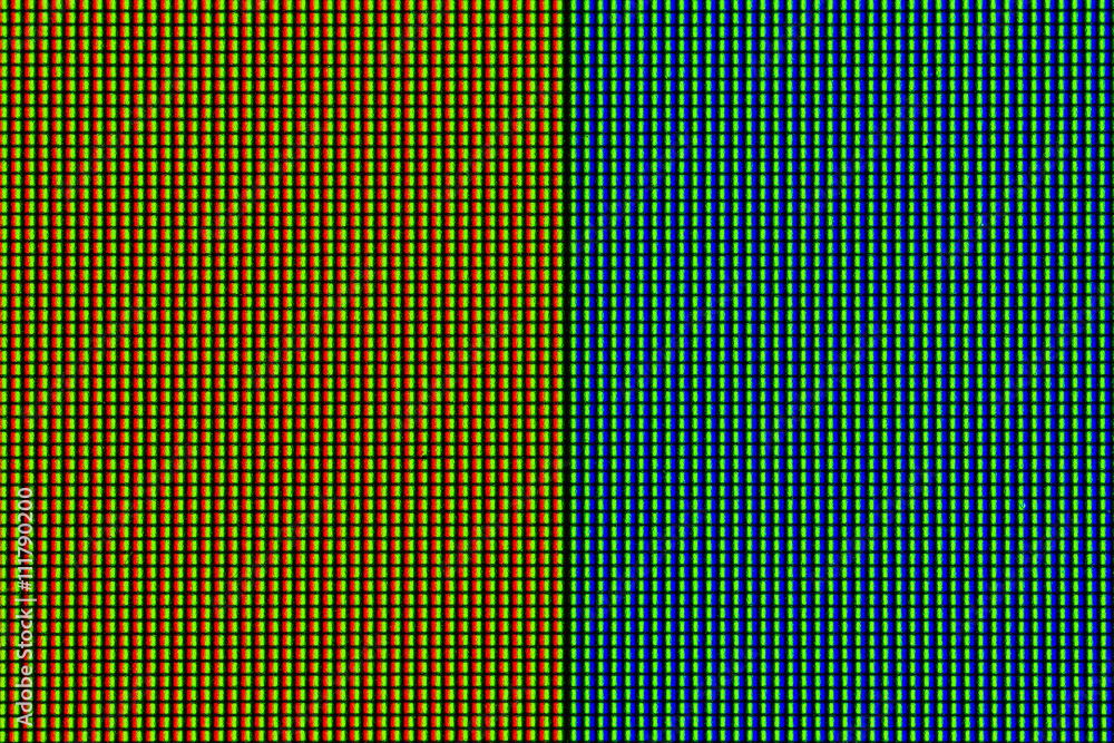 Abstract led screen in yellow blue tone. Led lighting bulb pattern. RGB led  diode display panel. Close up LED TV display. Close up of TFT monitor for  background and design. Stock Photo