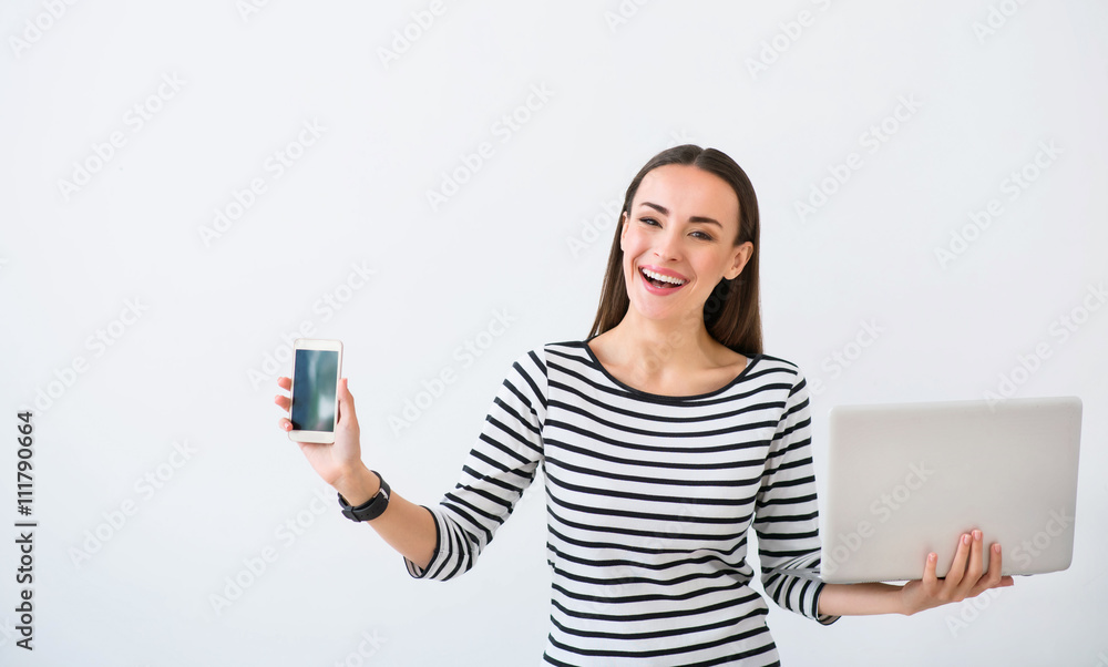 Cheerful woman standing isolated on white background Cheerful woman standing isolated on white background