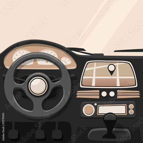 Vehicle interior. Inside car. Vector cartoon illustration