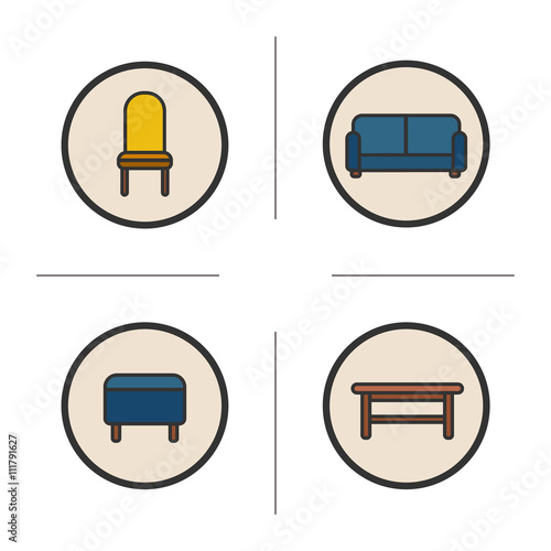Sitting furniture color icons set