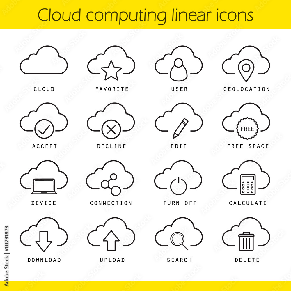 Cloud computing linear icons set Cloud computing linear icons set