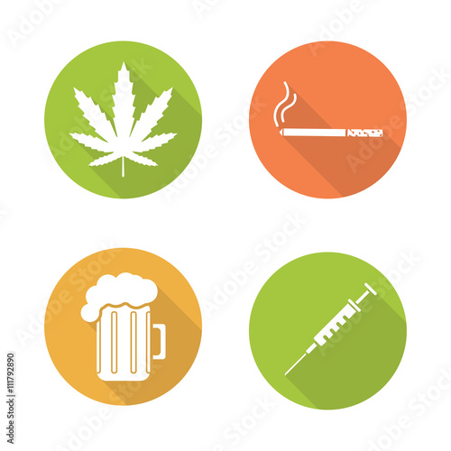 Bad habits flat design long shadow icons set