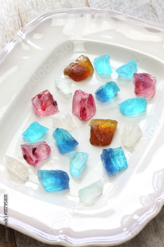 Japanese traditional confectionery, Kohakutou, dried sweetened agar jelly
