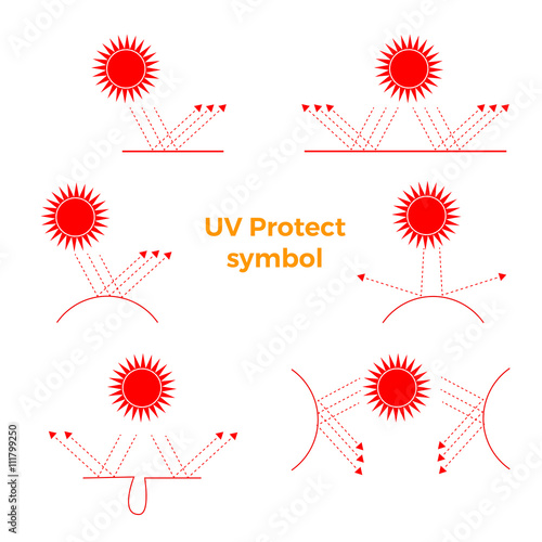 UV Protection  symbol 6 icons set include sun icon, skin protection ,reflect of UV ray, human skin protection for use in skin uv protection product such as lotion treatment or umbrella