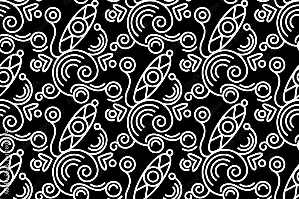 Fototapeta premium Line art seamless pattern with abstract ethnic elements. 