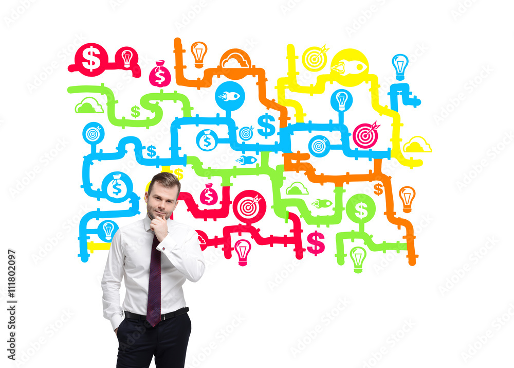 Man with business icons Man with business icons