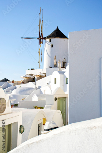 Spectacular Santorini landscape with windmill