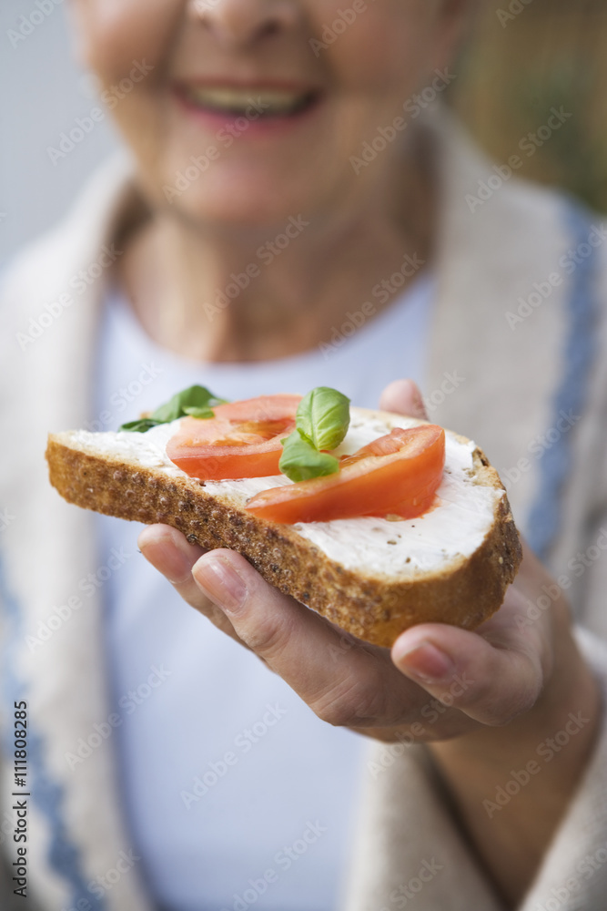 Sandwich with cheese, tomato and basil, Sweden. Sandwich with cheese, tomato and basil, Sweden.