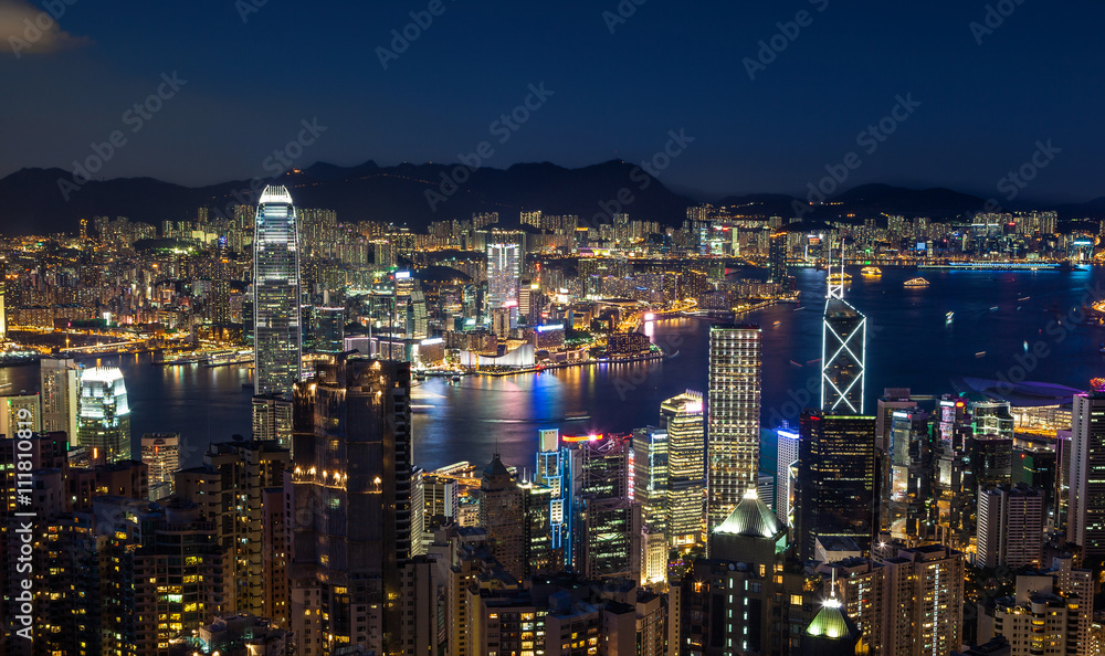 Fototapeta premium Hong Kong Victoria Harbor Skyline at Night
