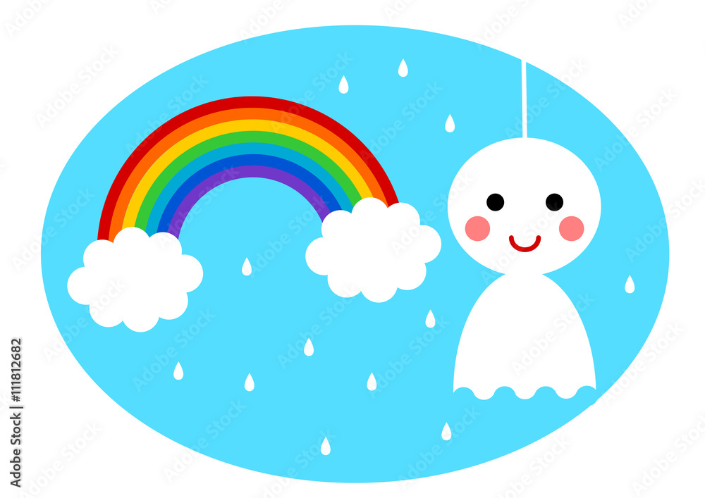 雨とてるてる坊主と虹のイラスト 雨とてるてる坊主と虹のイラスト