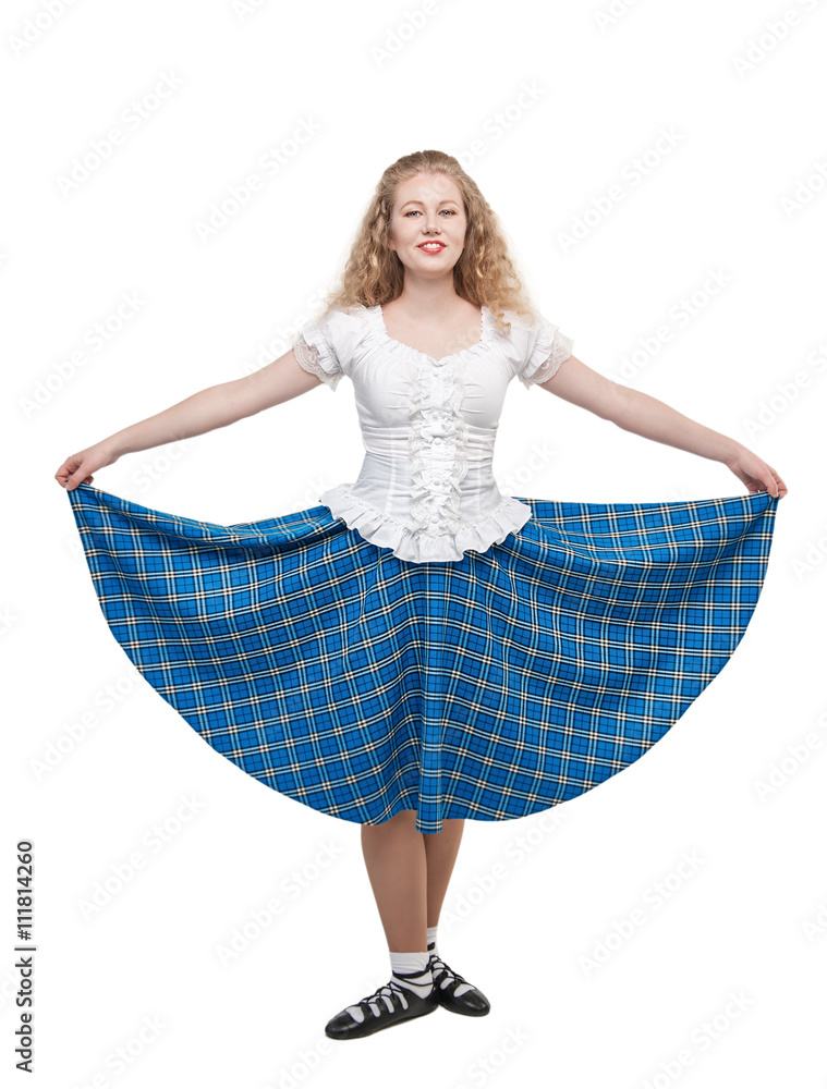 Young woman in clothing for Scottish dance Young woman in clothing for Scottish dance