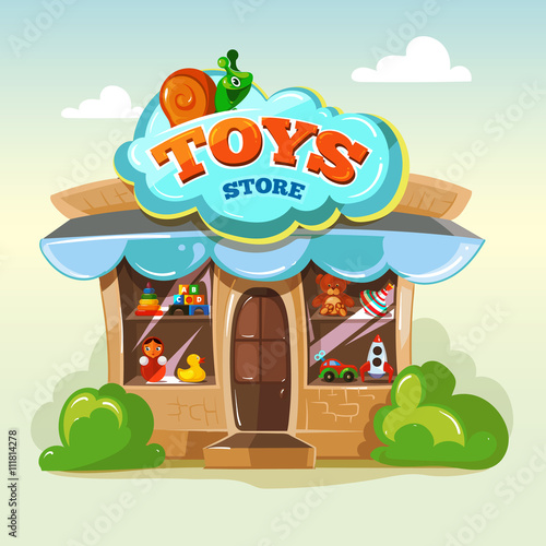Facade of toy store. Vector illustration isolate on light background