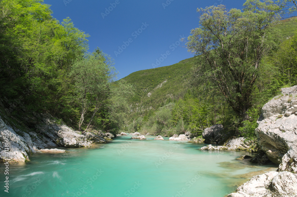 View of the Soca river (Isonzo) near Bovec, Slovenia
