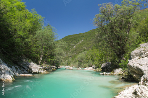 View of the Soca river (Isonzo) near Bovec, Slovenia   © saccobent