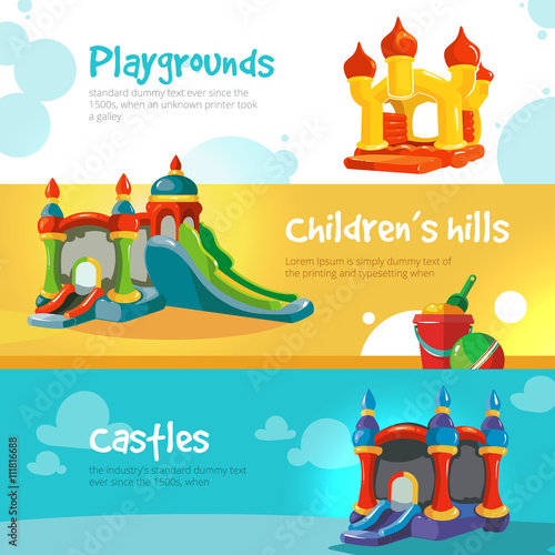 inflatable castles and childrens hills on playground