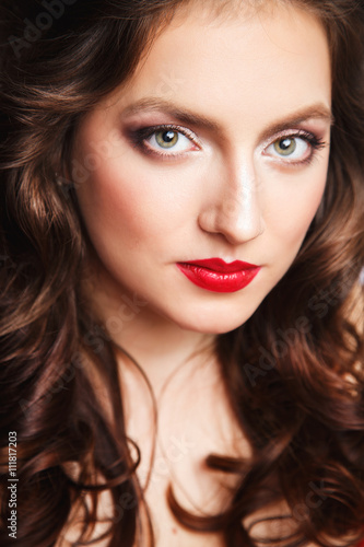 Wallpaper Mural Close-up portrait of beautiful brunette young woman in elegant luxury red dress Torontodigital.ca