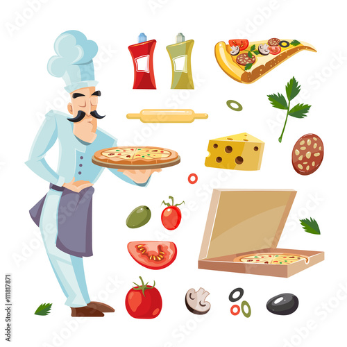 Vector Cartoon set with ingridients of pizza