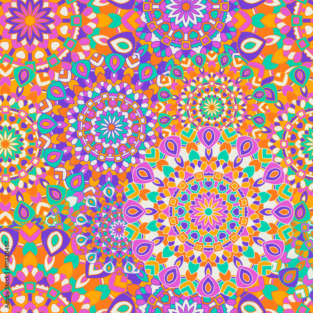 Seamless pattern with round mandalas.