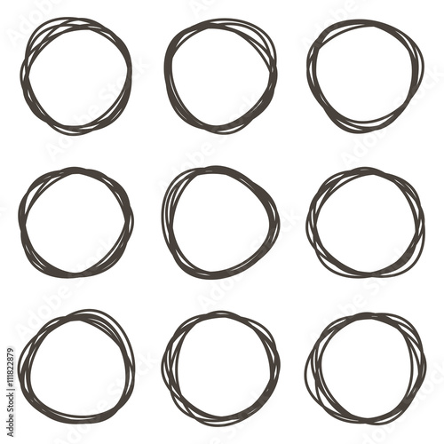 Doodle abstract scribble round shape design elements set, frames isolated on white background. 