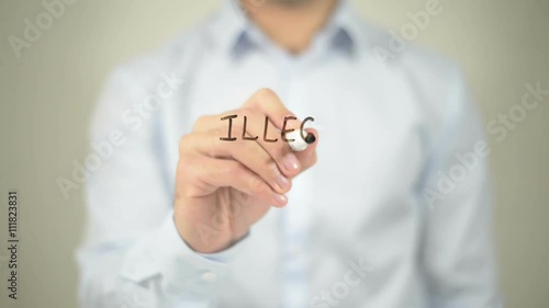 Illegal Trading , man writing on transparent screen