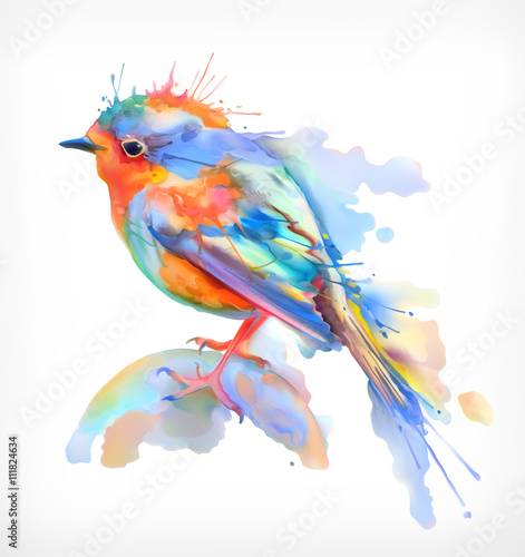 Little bird, watercolor illustration, isolated vector