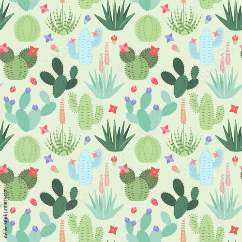 Seamless, Tileable Vector Background with Cactus and Succulents photo