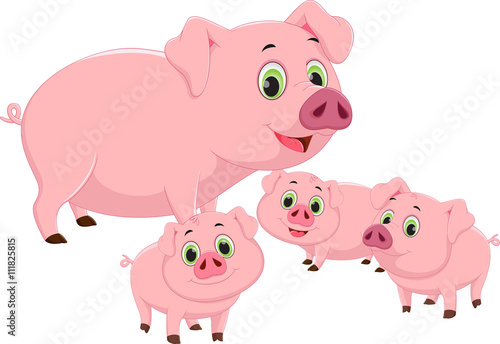 Happy pig family cartoon