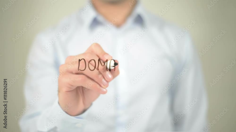 Domain, man writing on transparent screen Domain, man writing on transparent screen