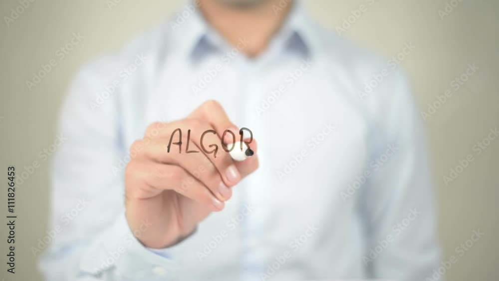 Algorithm , man writing on transparent screen Algorithm , man writing on transparent screen