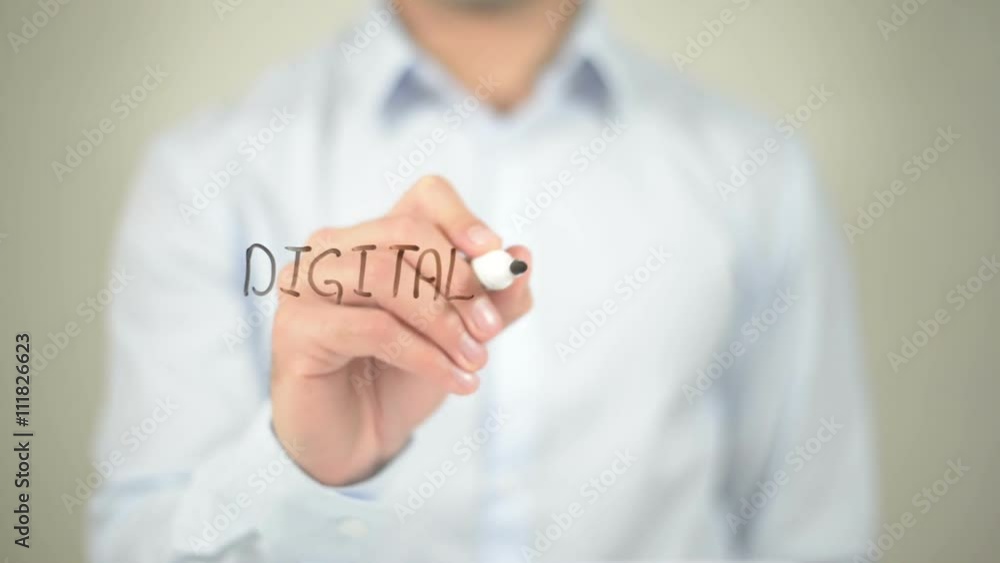 Digital Brain, man writing on transparent screen Digital Brain, man writing on transparent screen