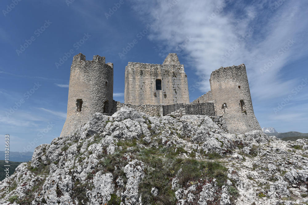 View over the ruins of the Rocca Calascio castle, L'Aquila, Abruzzo region, Italy