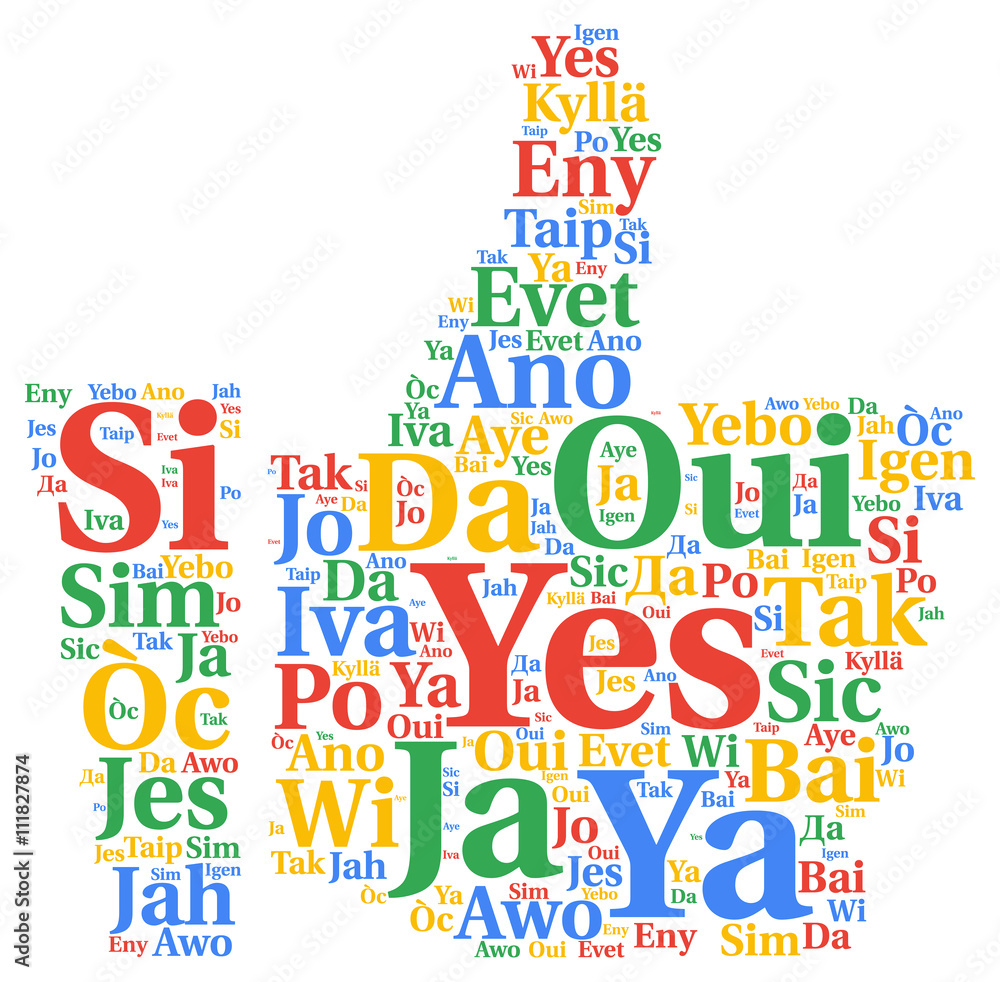 Yes word cloud concept in different languages Yes word cloud concept in different languages