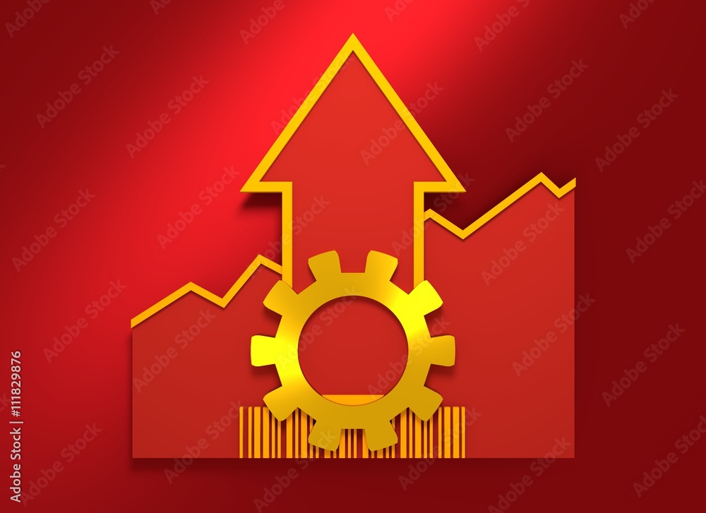 Gear icon on grow up arrow and bar code Gear icon on grow up arrow and bar code
